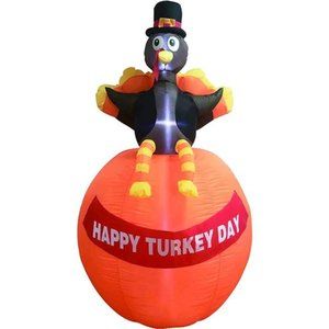 6 FT Thanksgiving Inflatable Turkey with Pumpkin, Blow up Lighted Turkey Decor